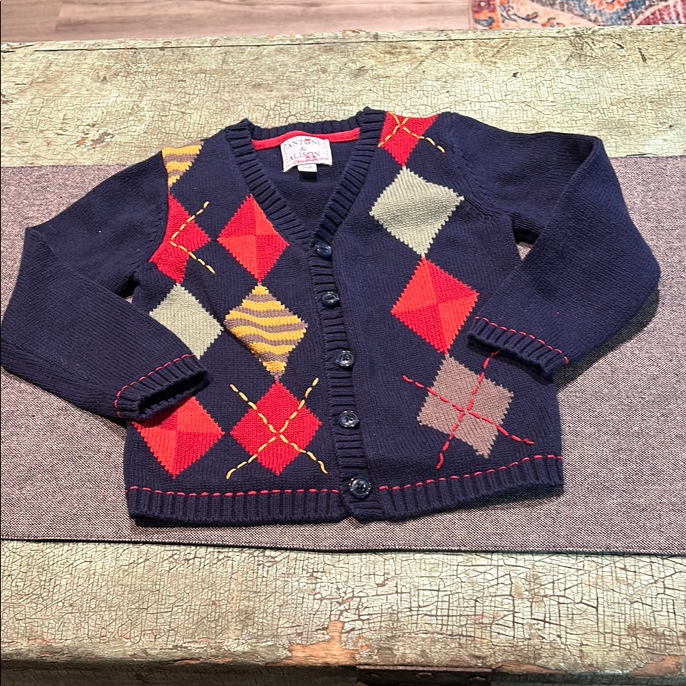 Kids Antoni & Alison  Navy Argyle Cardigan Size 1 to 2 Years